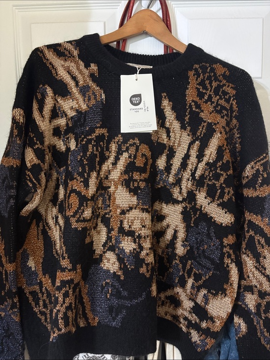 Sezane Sweaters - Sezane Irina Sweater Black With Black Jacquard Print - Size XXL